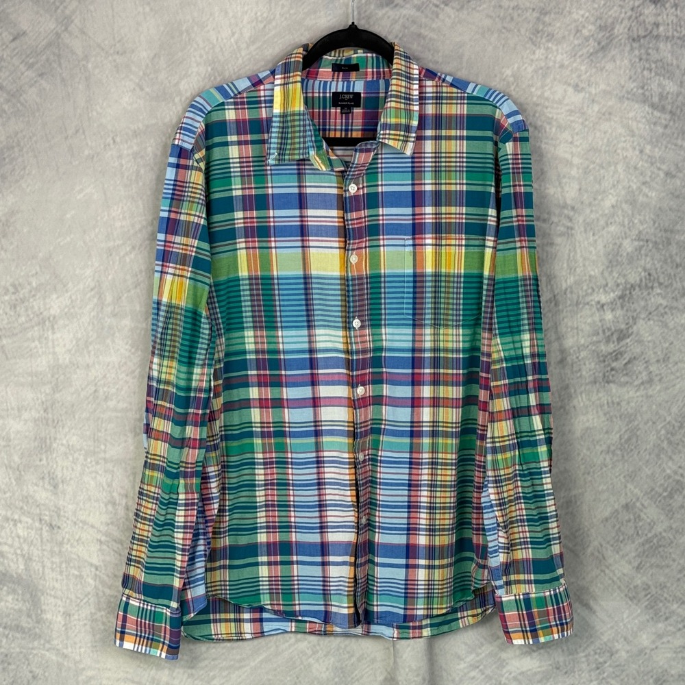 J Crew Summer Plaid Slim‎ Fit Long Sleeve Button Down Shirt men's sz XL Preppy